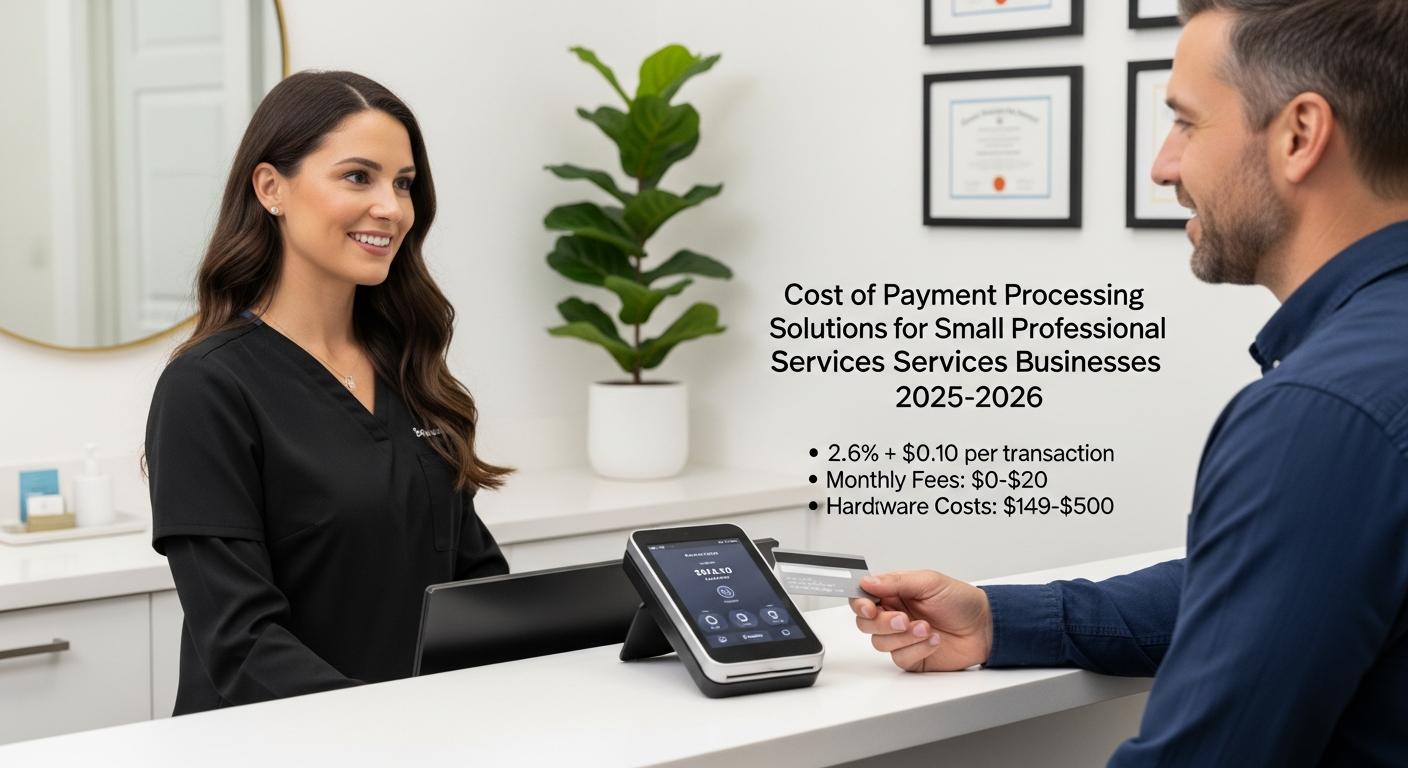 Dentist accepting payment on a Square Terminal, illustrating cost of payment processing solutions for small professional services businesses 2025 2026
